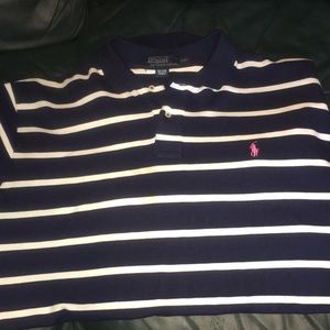 Blue & White Stiped With A Pink Polo Like New